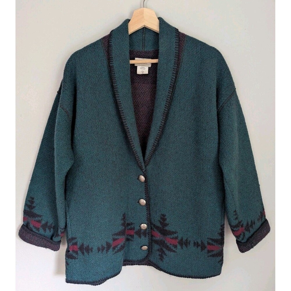 Vtg Coldwater Creek 100% Wool Horse Print Jacket Western Aztec Cowgirl USA M - Picture 2 of 13